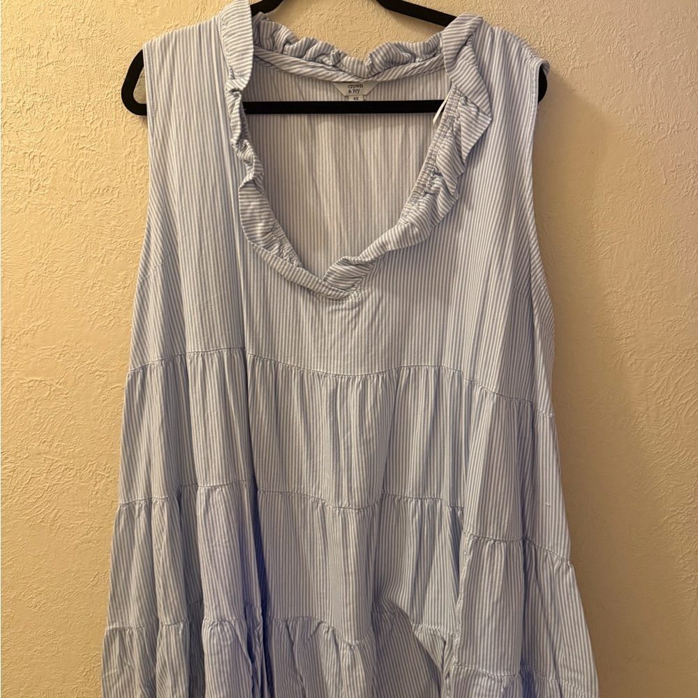 Crown & Ivy Blue Striped Ruffle Dress